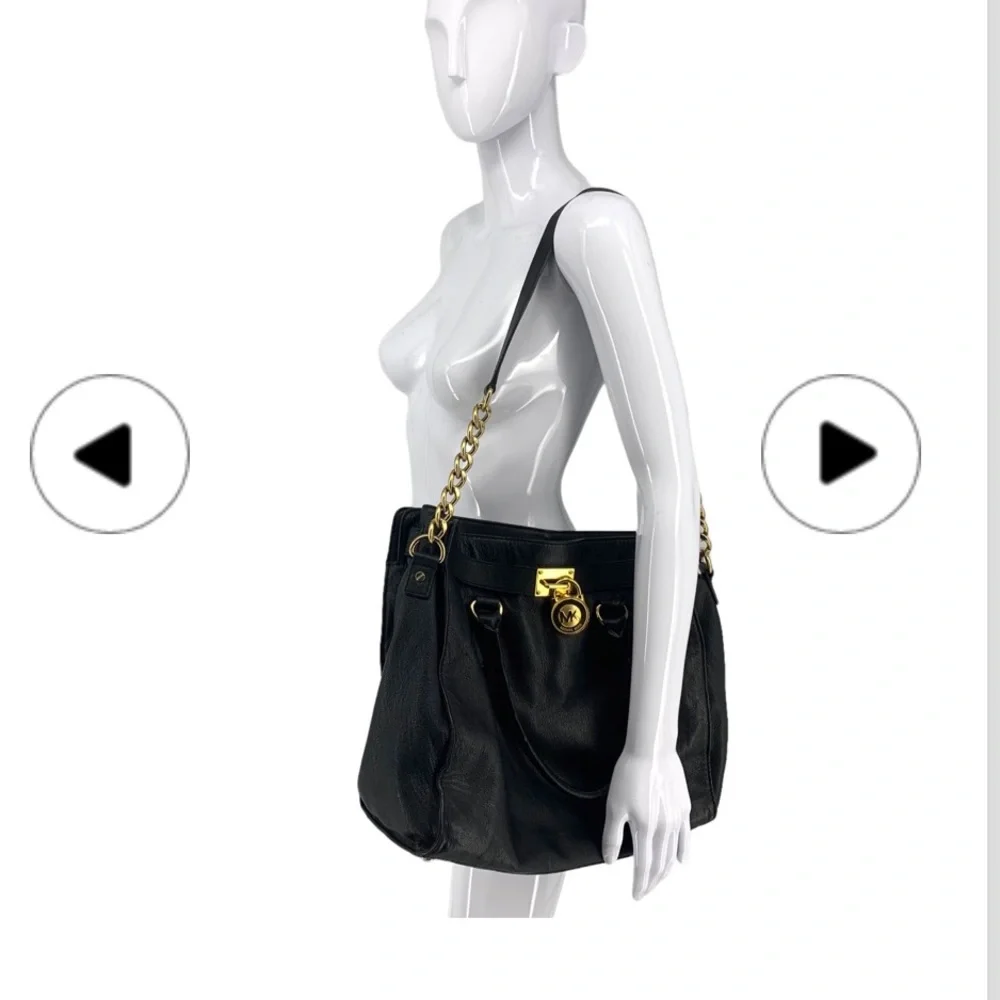 MICHAEL KORS HAMILTON BAG LEATHER DROP CHAIN STRAPS ,SILVER  MK BRILLIANT LOCK - Picture 4 of 15